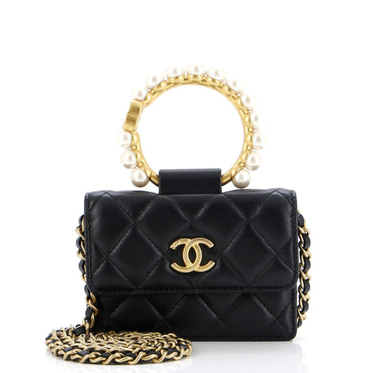 Pearl Crown Clutch with Chain Quilted Lambskin