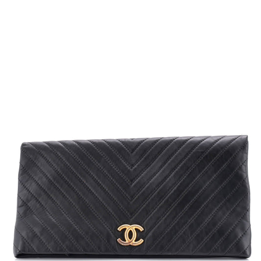 CC Foldover Clutch Chevron Lambskin Large