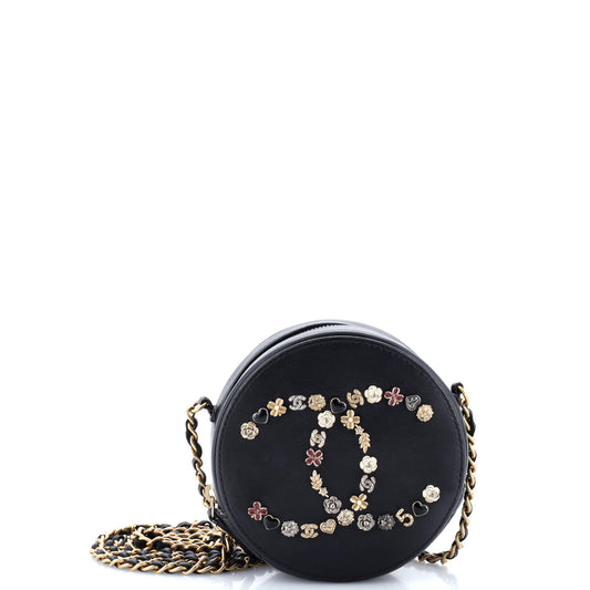 Lucky Charms Round Clutch With Chain Embellished Lambskin