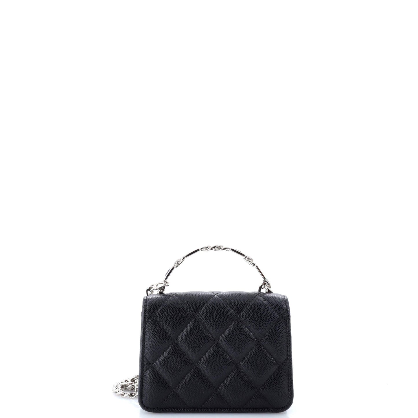 Coco Enamel Top Handle Flap Clutch with Chain Quilted Caviar