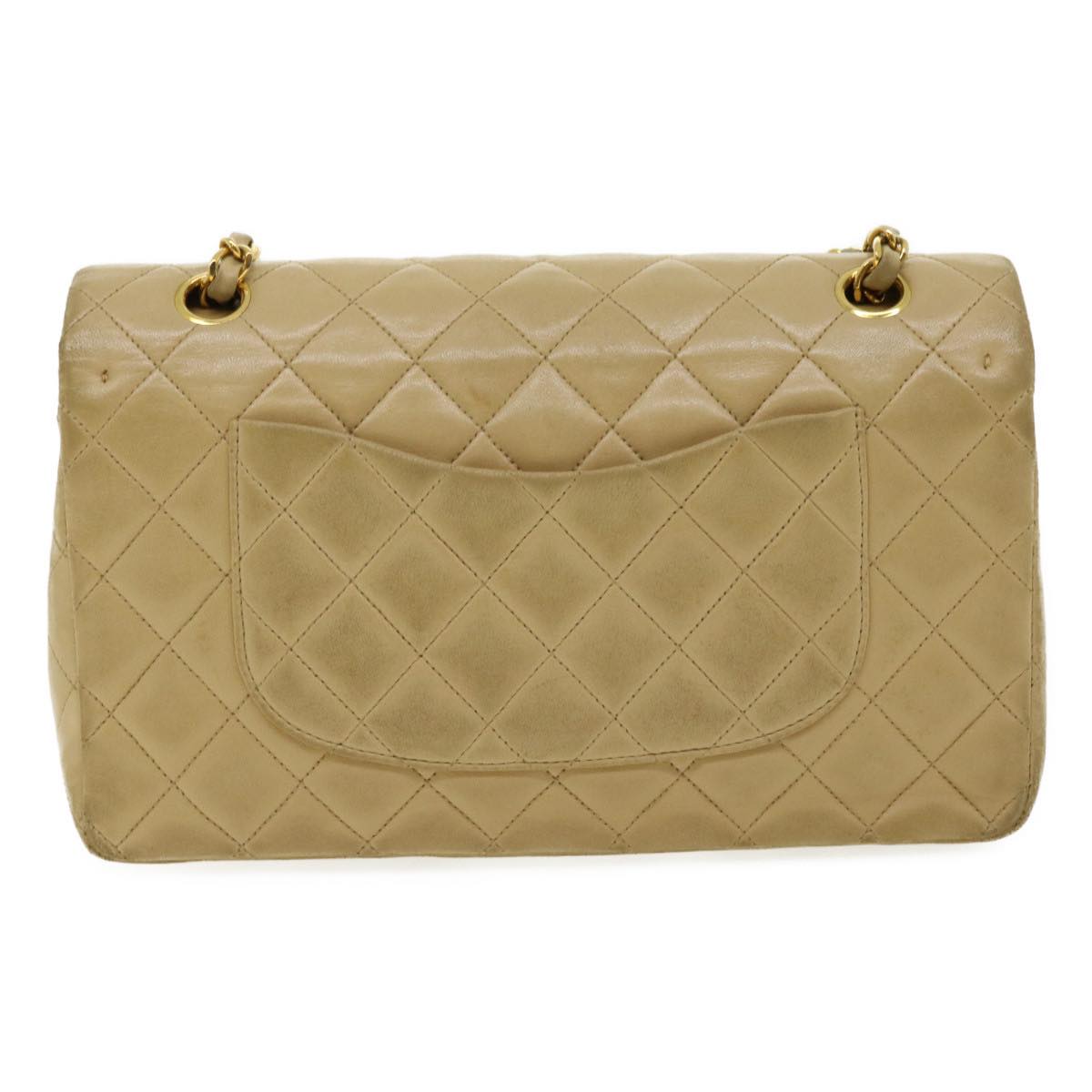 CHANEL Classic Matelasse 25 Chain Flap Shoulder Bag Lamb Skin Beige Auth 31229A