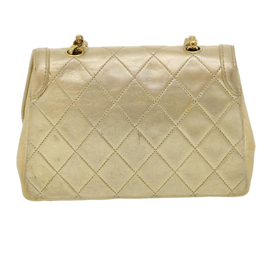 CHANEL Matelasse Turn Lock Chain Shoulder Bag Lamb Skin Gold CC Auth 31382A