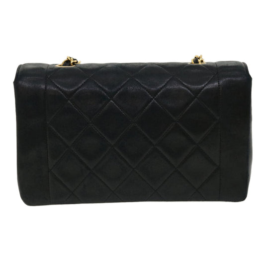 CHANEL Diana Matelasse Shoulder Bag Lamb Skin Black CC Auth 31443