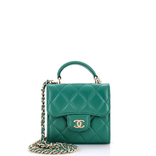 Square Classic Flap Top Handle Clutch with Chain Quilted Lambskin