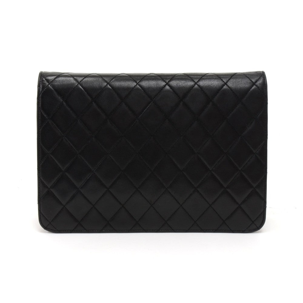 Tall Single Flap Quilted Lambskin Leather Shoulder Bag