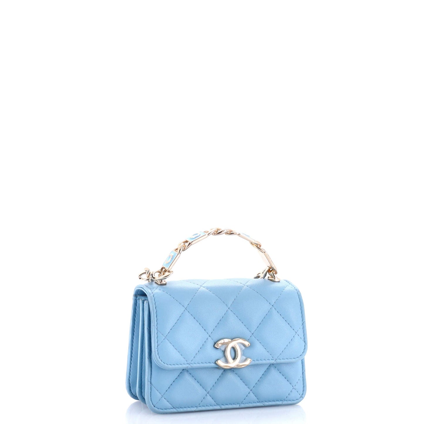 Coco Enamel Top Handle Flap Clutch with Chain Quilted Lambskin
