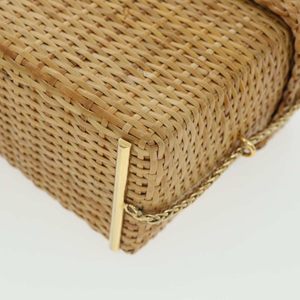 CHANEL Basket Chain Shoulder Bag Leather rattan Beige CC Auth 31932A