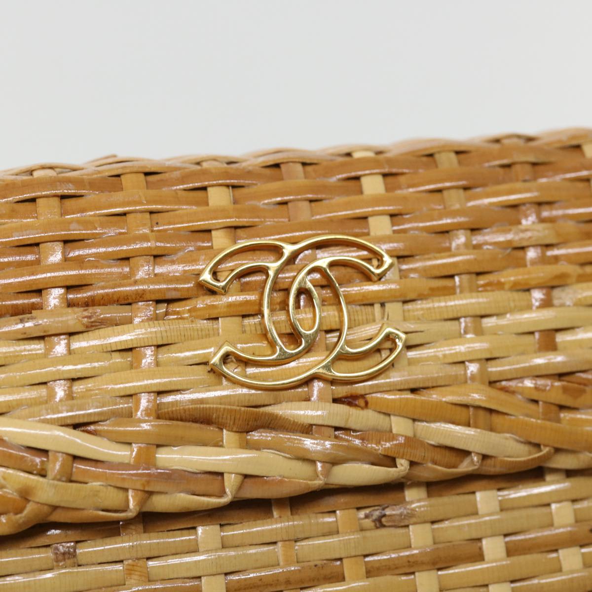 CHANEL Basket Chain Shoulder Bag Leather rattan Beige CC Auth 31932A