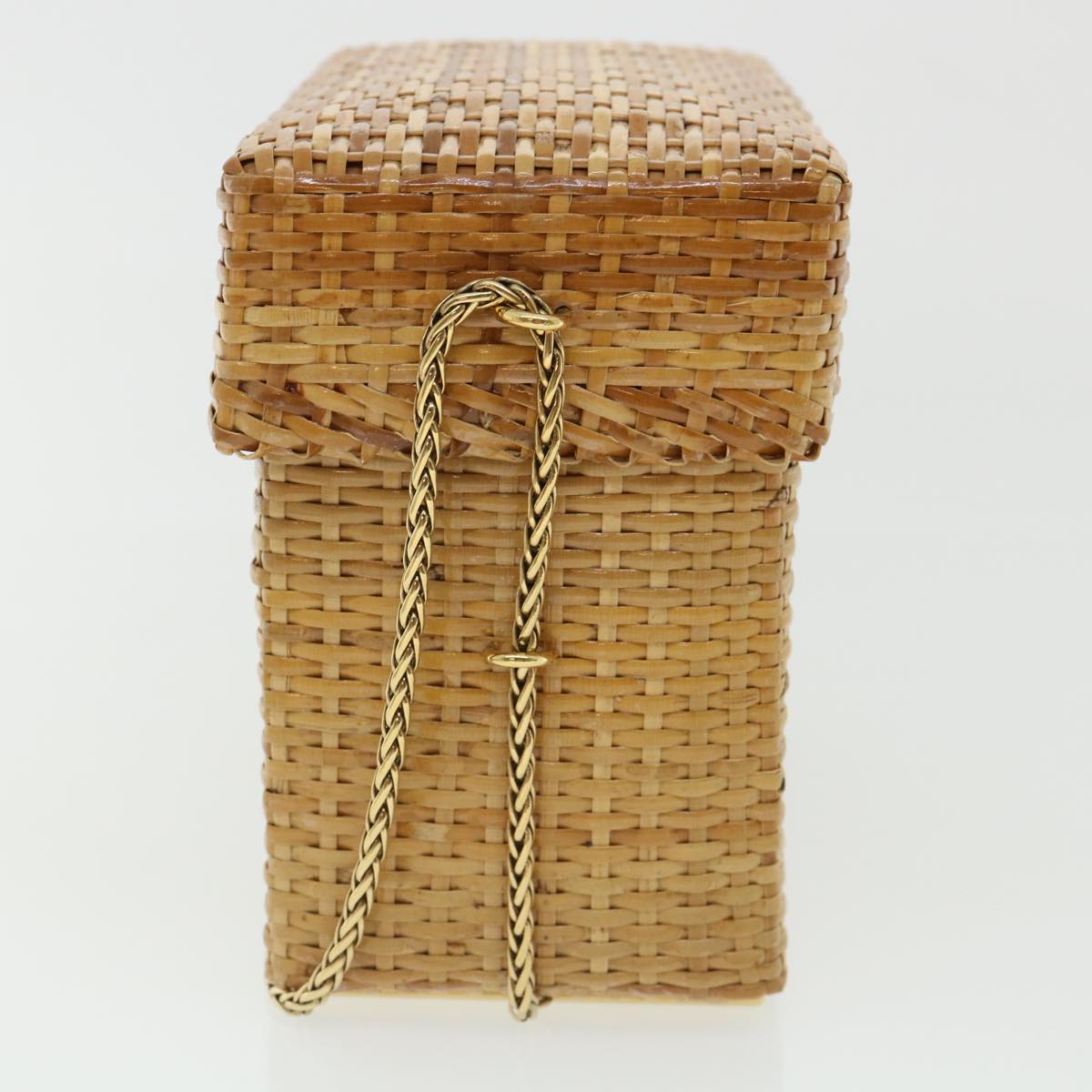 CHANEL Basket Chain Shoulder Bag Leather rattan Beige CC Auth 31932A