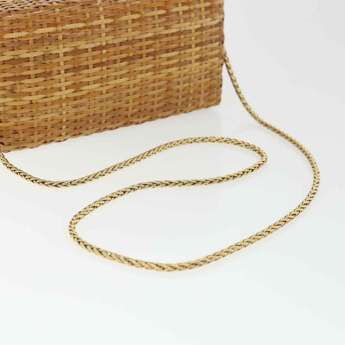 CHANEL Basket Chain Shoulder Bag Leather rattan Beige CC Auth 31932A