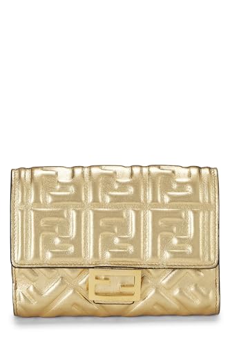 Fendi,  Gold Zucca Embossed Compact Wallet, Gold