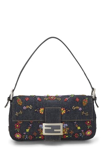 Fendi,  Navy Denim Embellished Baguette, Navy