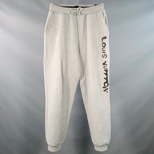LOUIS VUITTON Size M Heather Grey Black Graffiti Logo Cotton Sweatpants Casual Pants