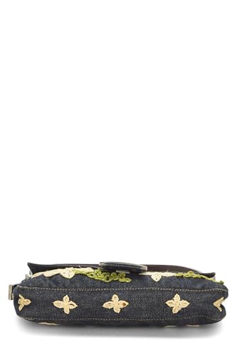 Fendi,  Navy Floral Embroidered Baguette, Navy