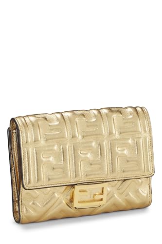 Fendi,  Gold Zucca Embossed Compact Wallet, Gold