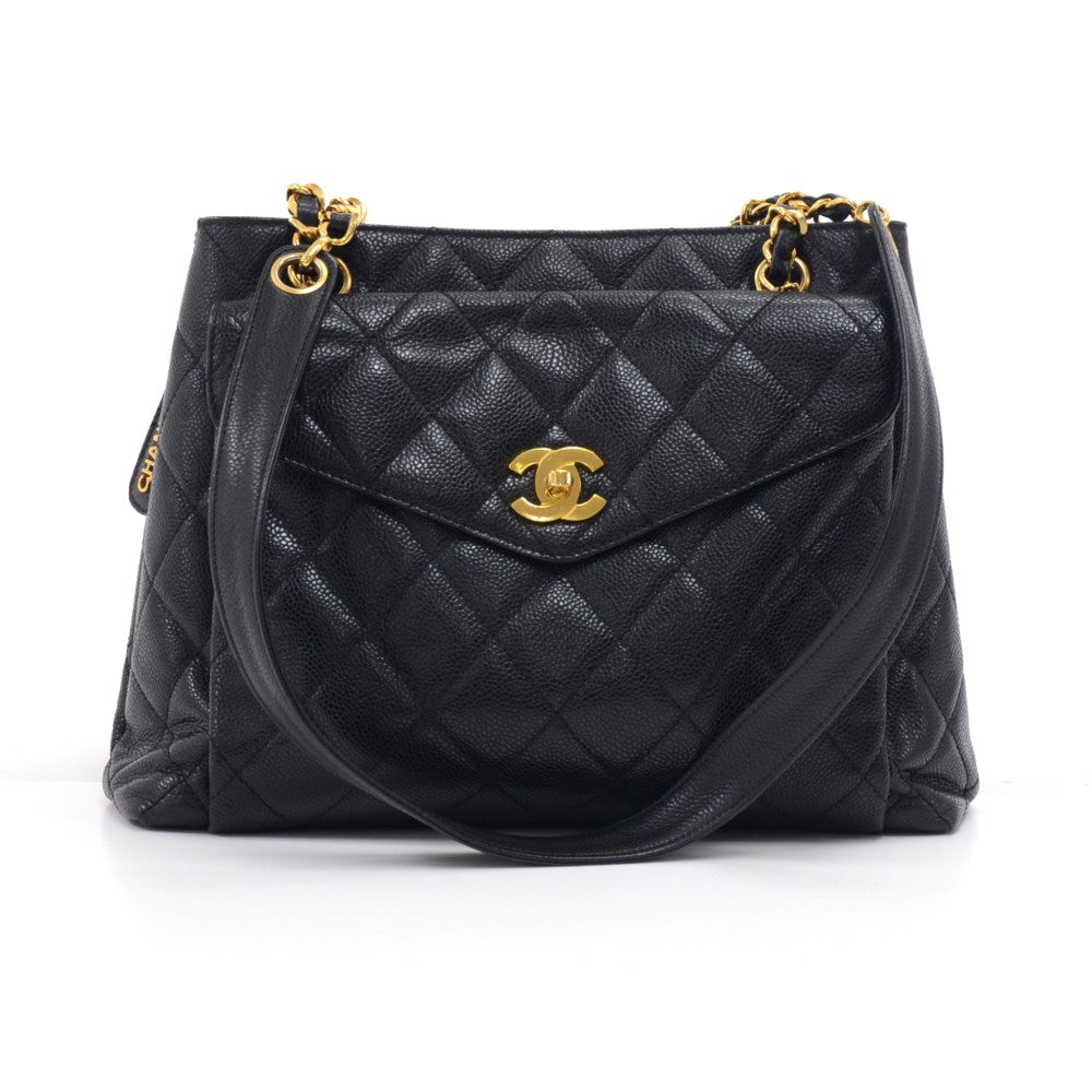 Caviar Leather Front Envelope Pocket Shoulder Bag