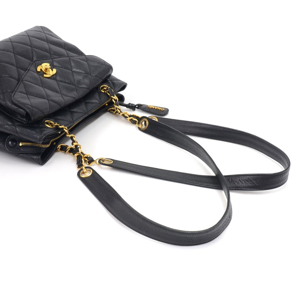 Caviar Leather Front Envelope Pocket Shoulder Bag