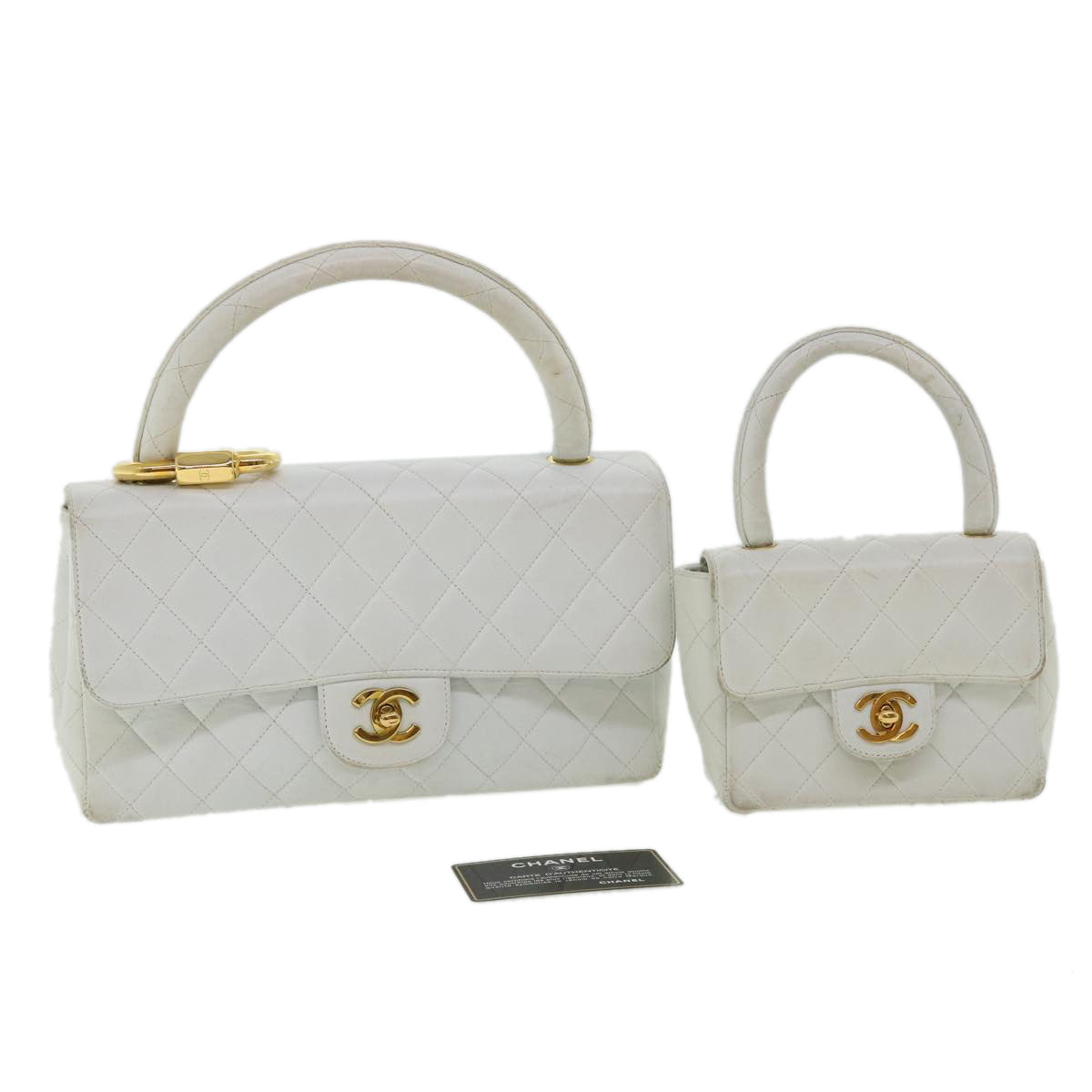 CHANEL Matelasse Pair Shoulder Bag Lamb Skin White CC Auth 32416A