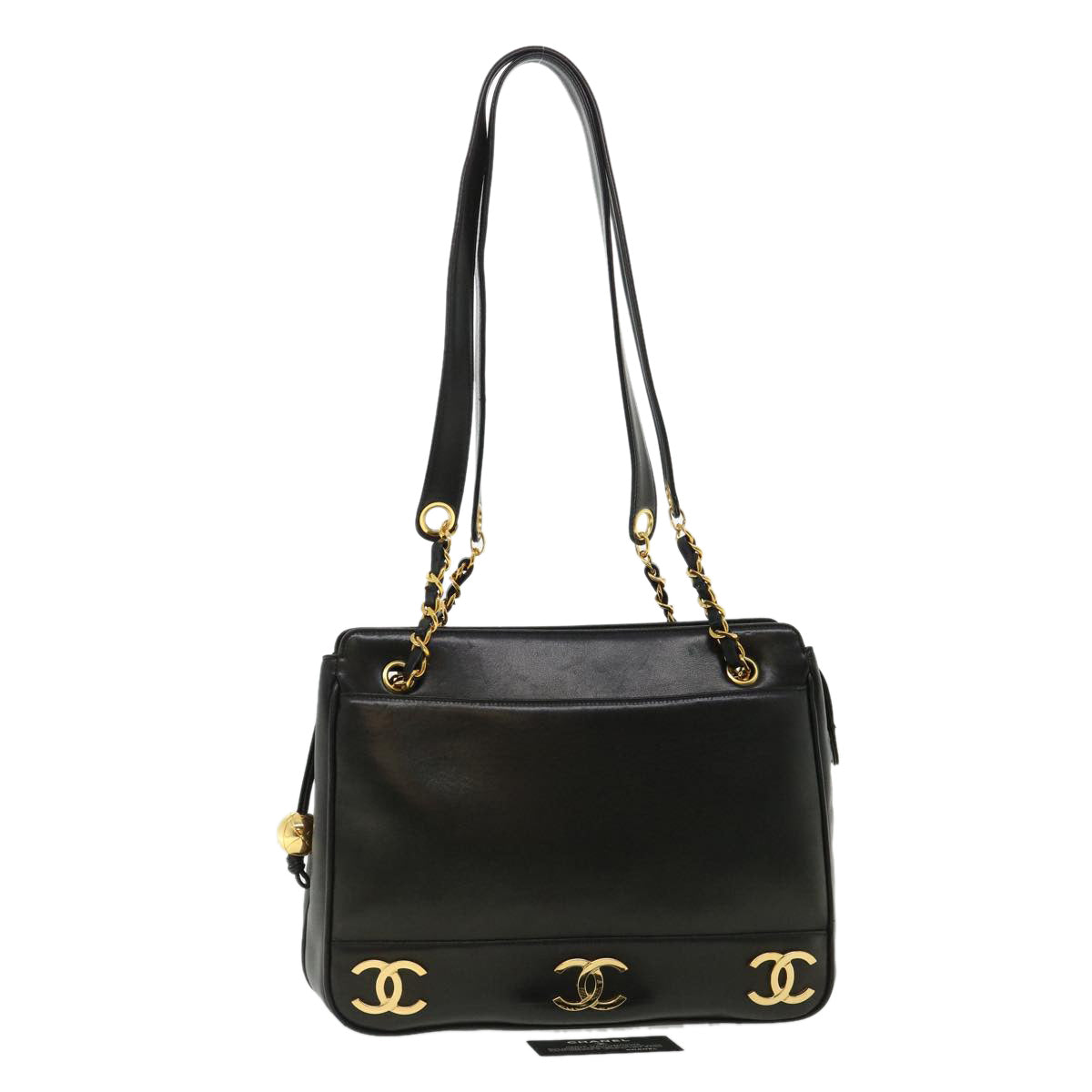 CHANEL Chain Shoulder Bag Lamb Skin Black CC Auth 32454A