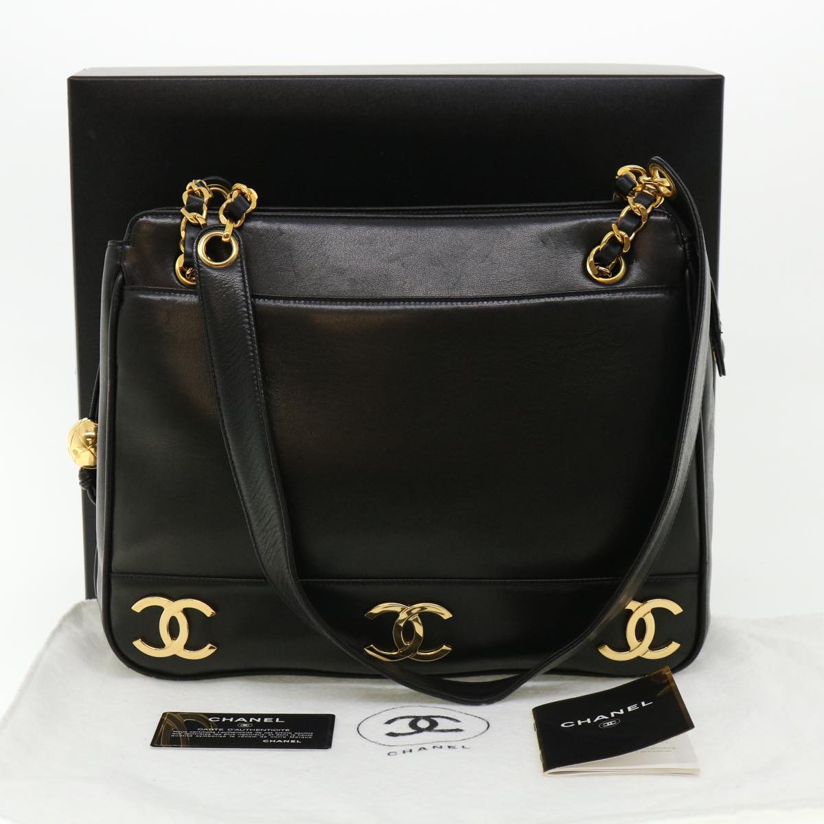 CHANEL Chain Shoulder Bag Lamb Skin Black CC Auth 32454A