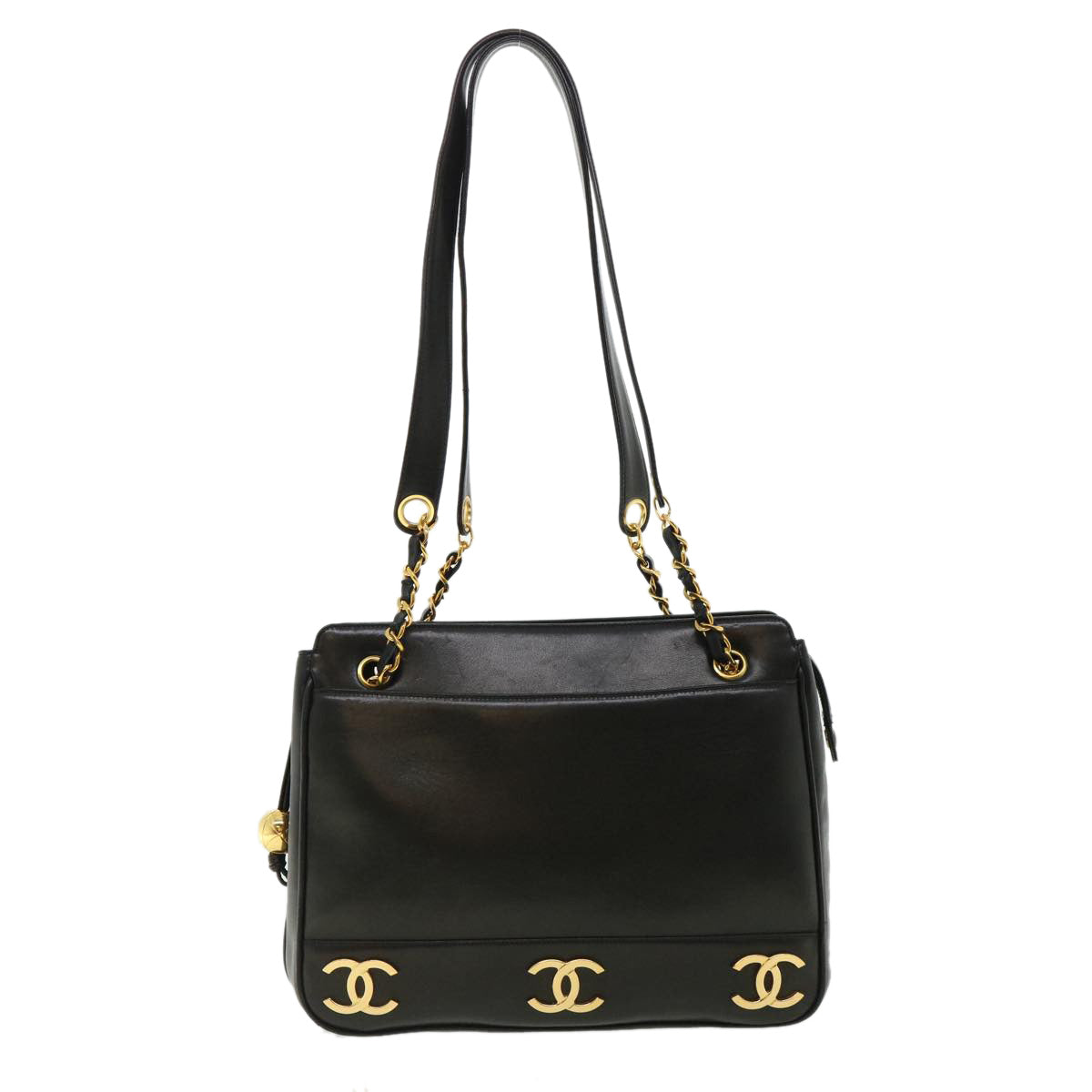 CHANEL Chain Shoulder Bag Lamb Skin Black CC Auth 32454A