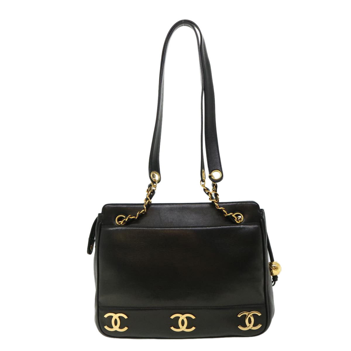 CHANEL Chain Shoulder Bag Lamb Skin Black CC Auth 32454A