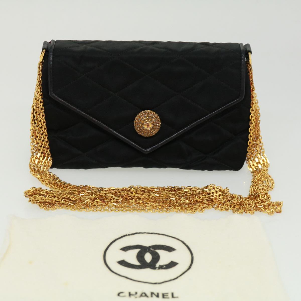 CHANEL Matelasse Chain stone Shoulder Bag Black CC Auth 32695A