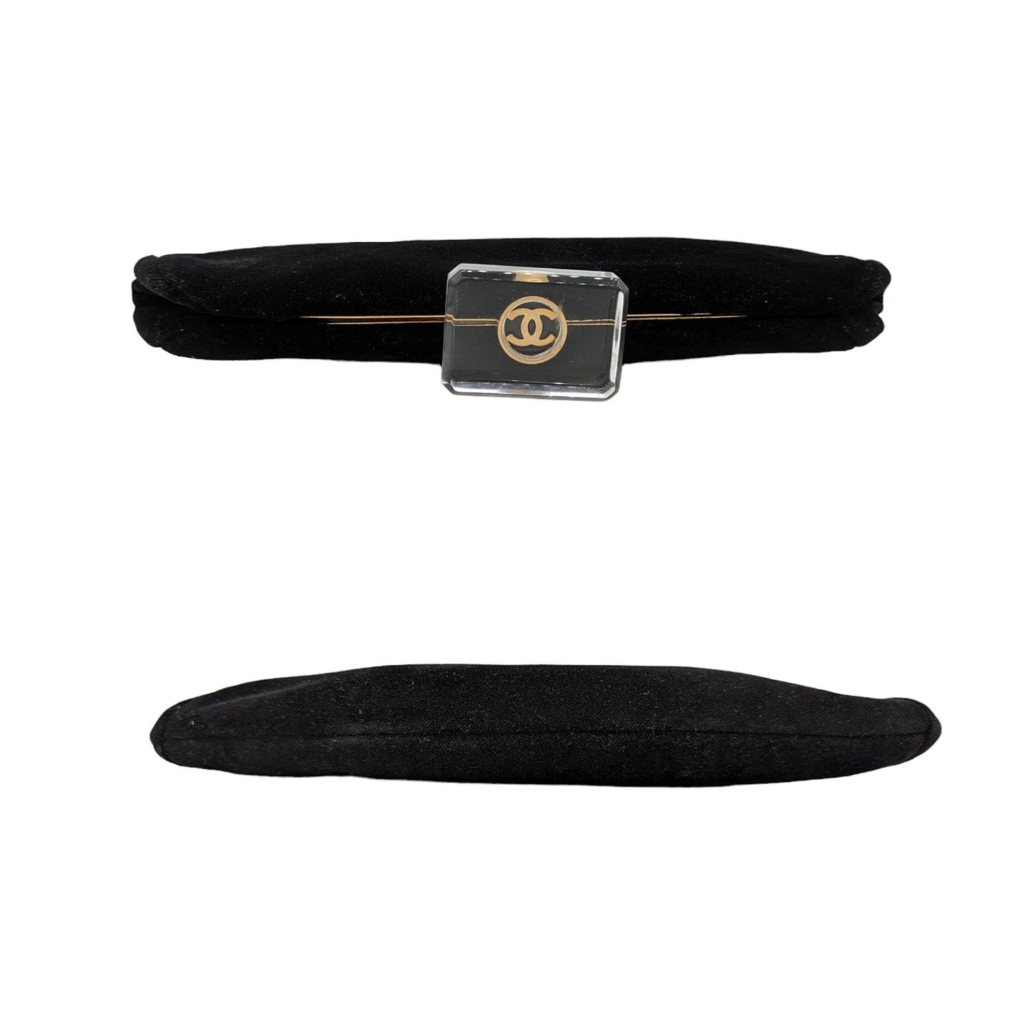 Chanel Vintage Velvet Gold Plexiglass Kiss-Lock Frame Clutch