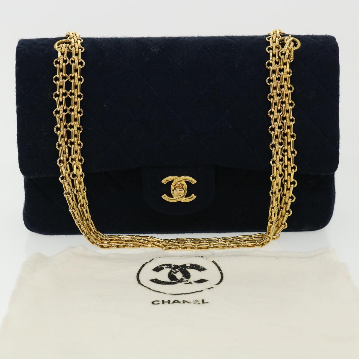 CHANEL Matelasse 25 Shoulder Bag cotton Black CC Auth 33162