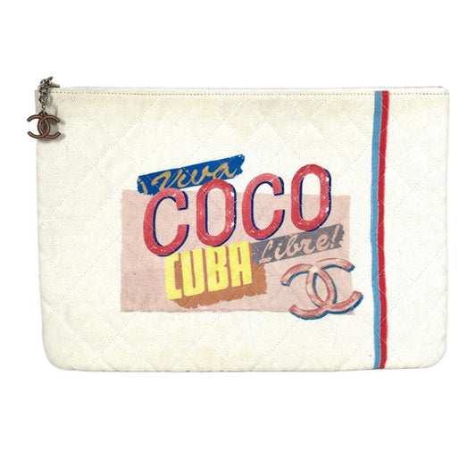 CHANEL Clutch bag canvas white COCO Coco logo