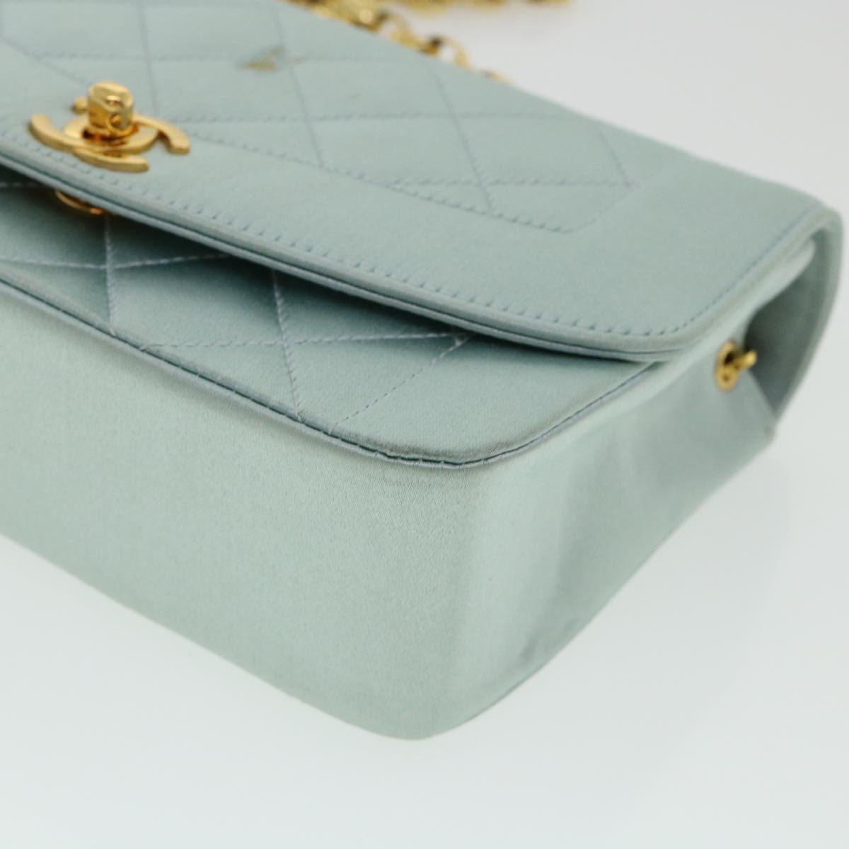 CHANEL Diana Matelasse Shoulder Bag Satin Light Blue CC Auth 33325A