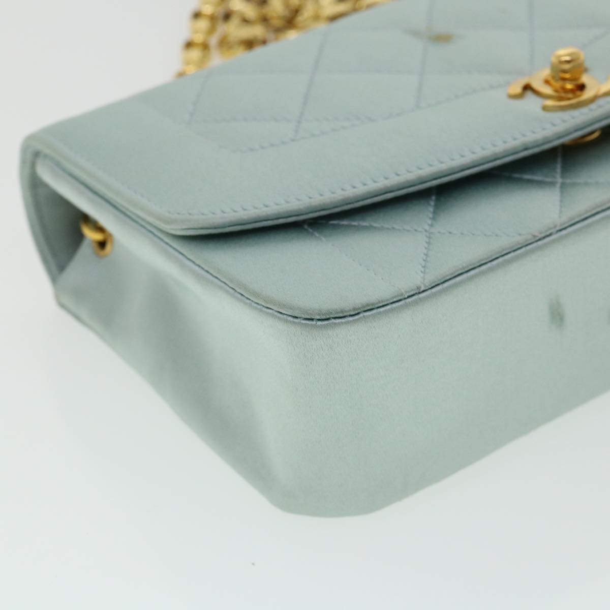 CHANEL Diana Matelasse Shoulder Bag Satin Light Blue CC Auth 33325A