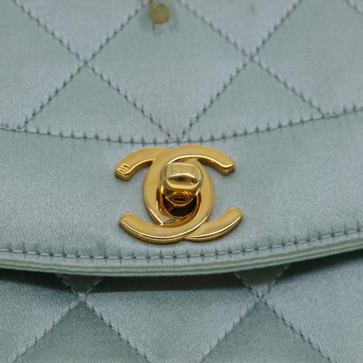 CHANEL Diana Matelasse Shoulder Bag Satin Light Blue CC Auth 33325A