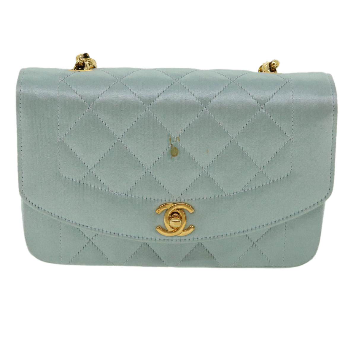 CHANEL Diana Matelasse Shoulder Bag Satin Light Blue CC Auth 33325A