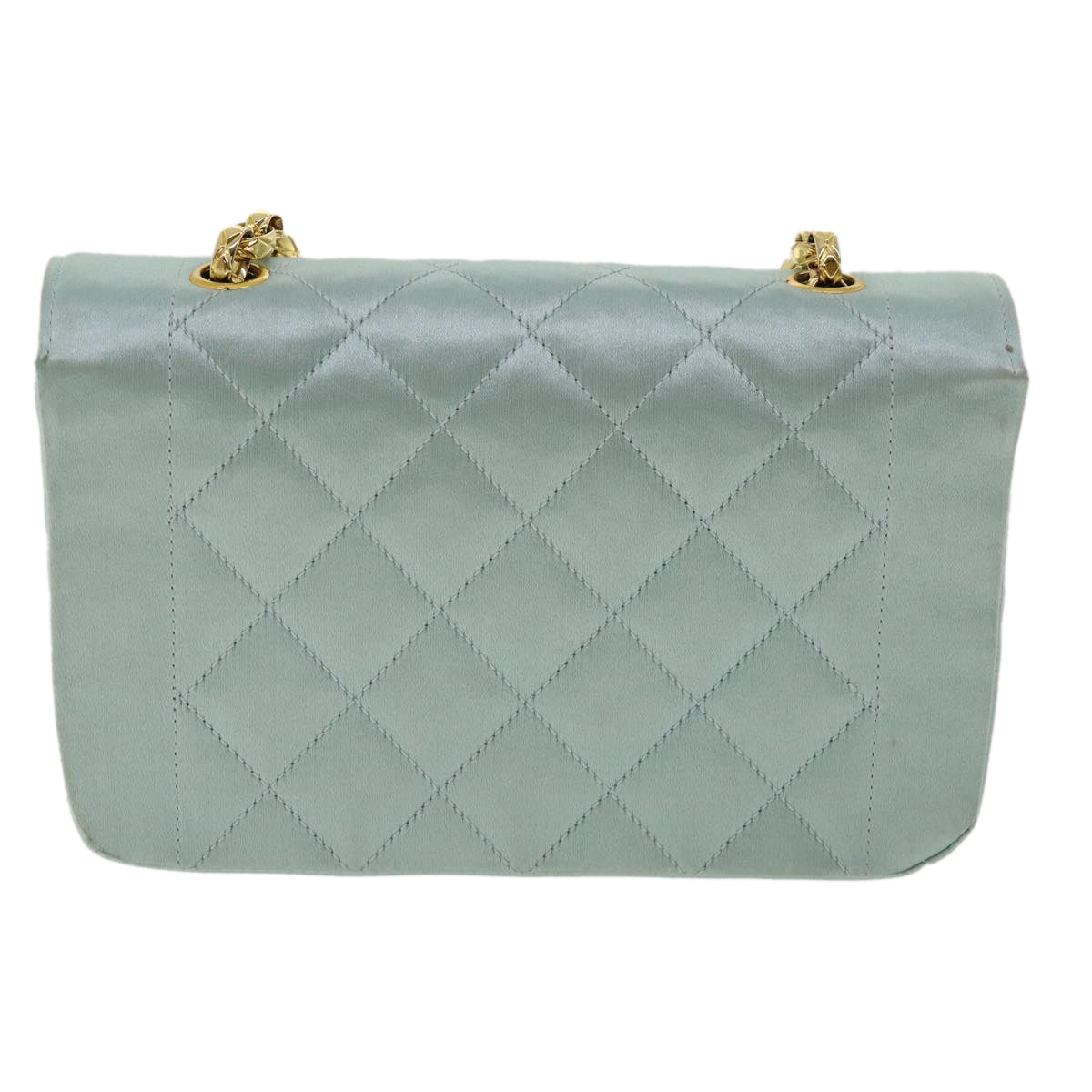 CHANEL Diana Matelasse Shoulder Bag Satin Light Blue CC Auth 33325A