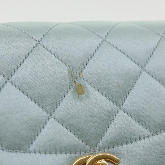 CHANEL Diana Matelasse Shoulder Bag Satin Light Blue CC Auth 33325A