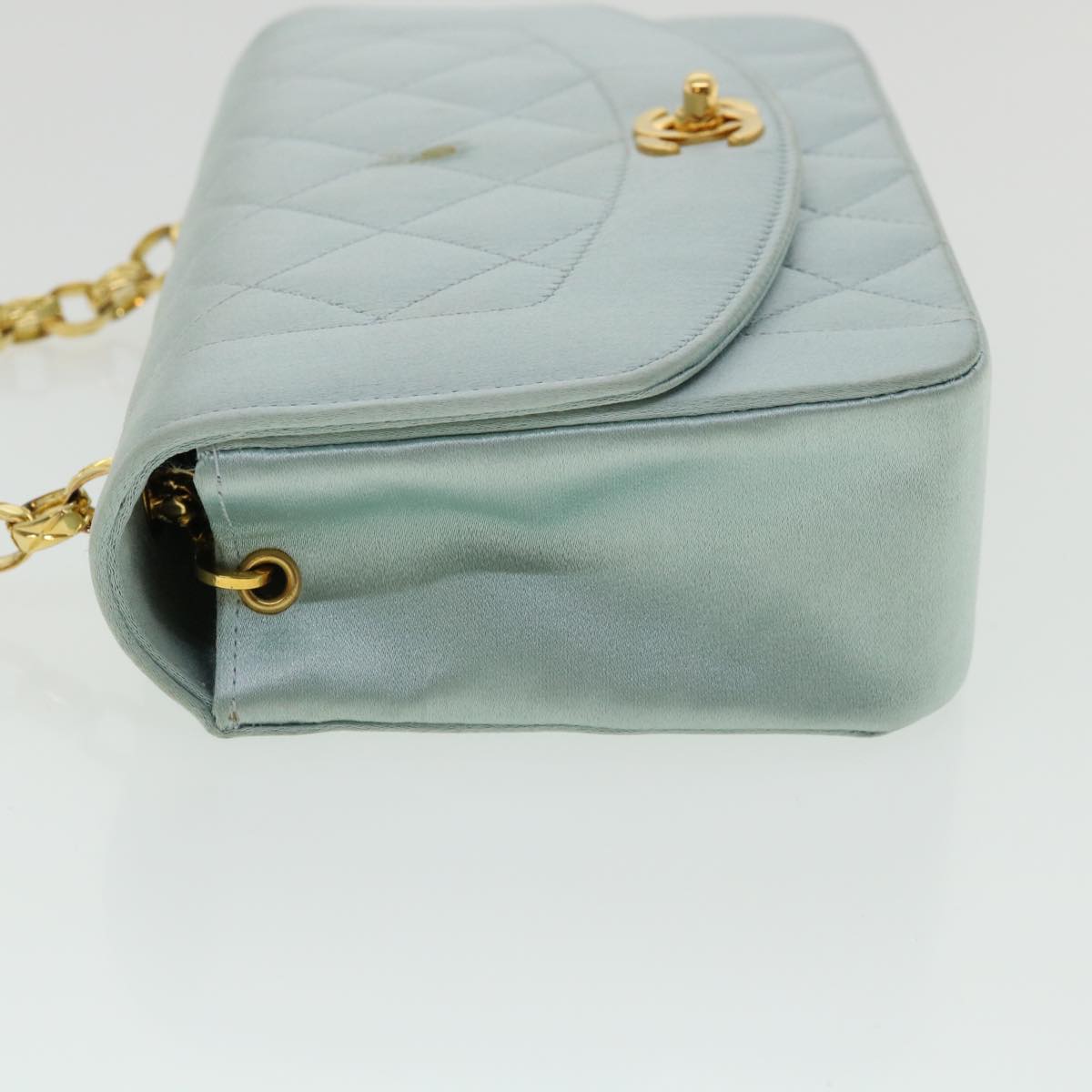 CHANEL Diana Matelasse Shoulder Bag Satin Light Blue CC Auth 33325A