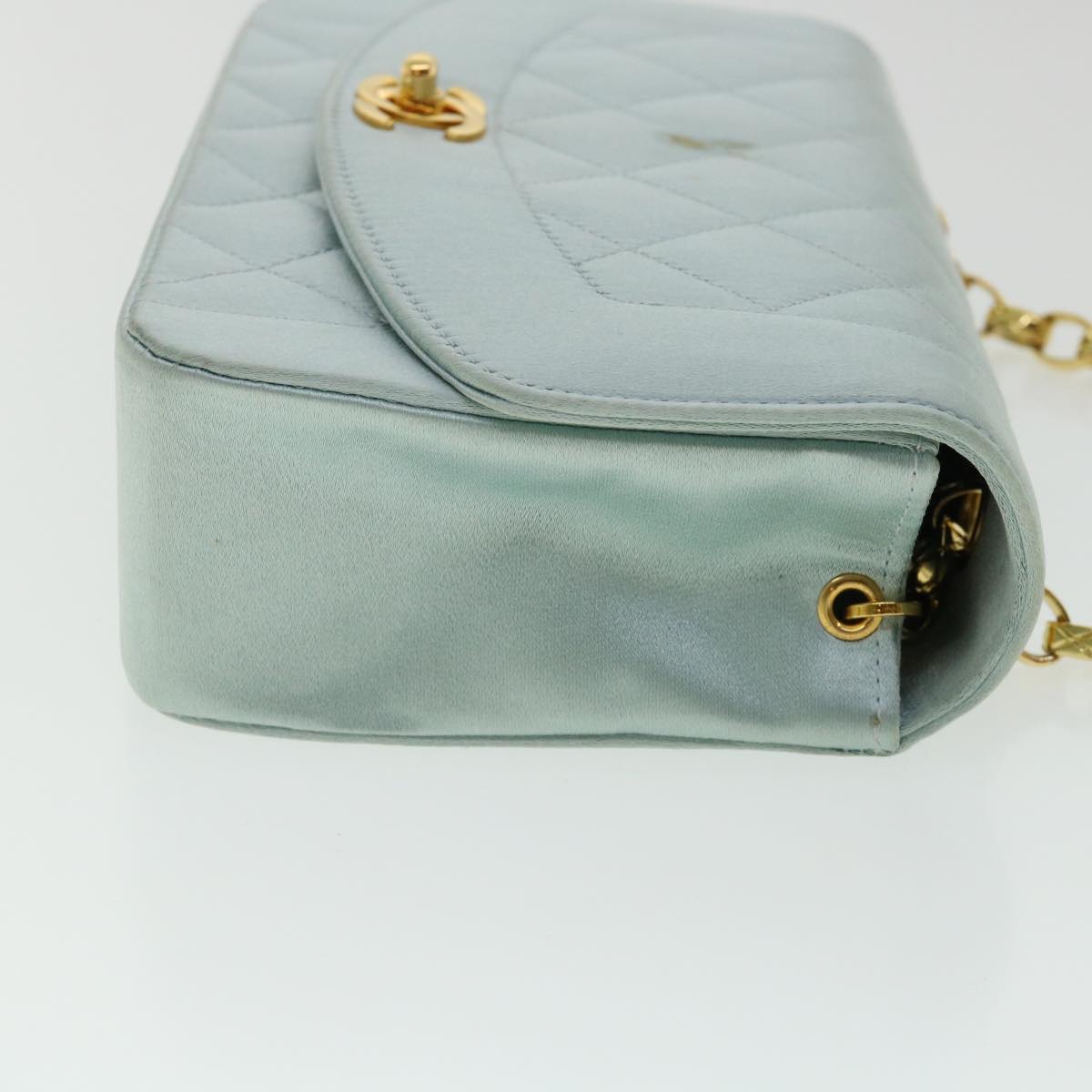 CHANEL Diana Matelasse Shoulder Bag Satin Light Blue CC Auth 33325A