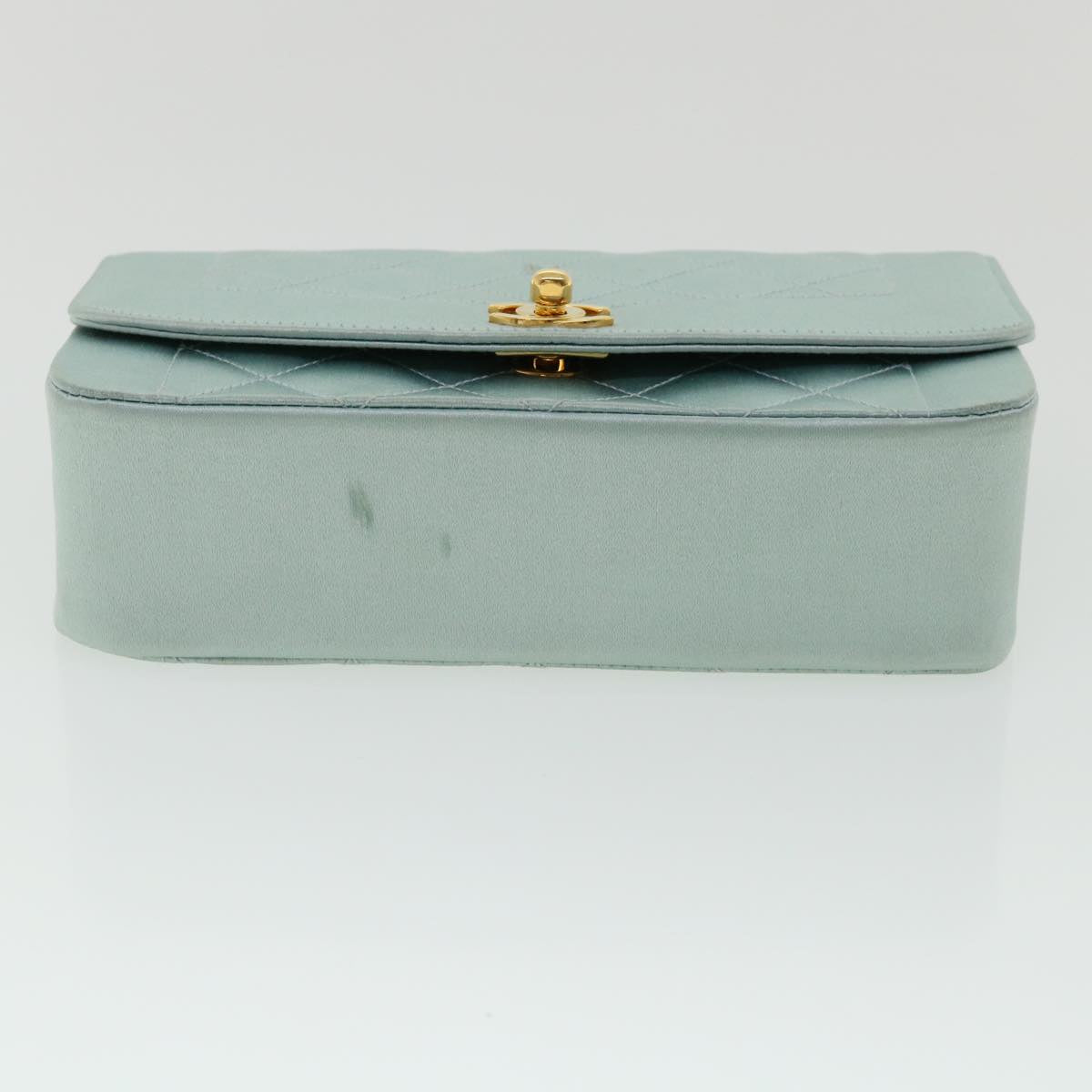 CHANEL Diana Matelasse Shoulder Bag Satin Light Blue CC Auth 33325A