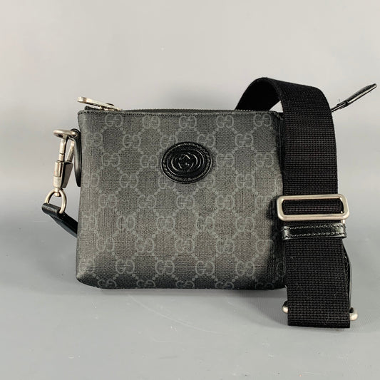 GUCCI Guccissima Black Grey Monogram Coated Canvas Leather Crossbody Bag