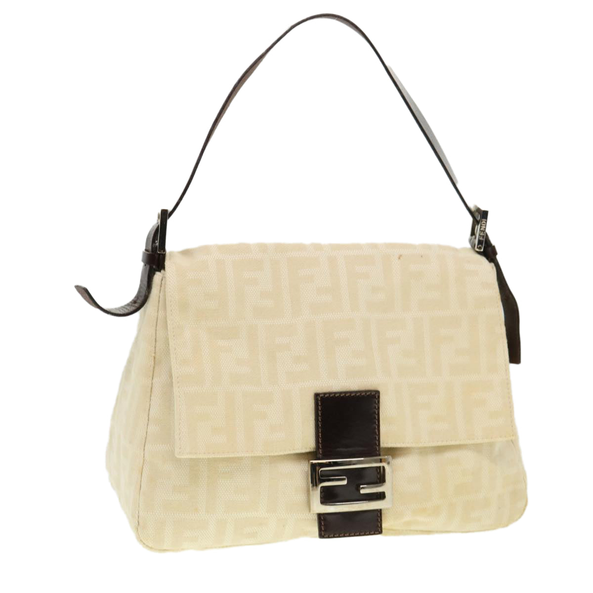 FENDI Zucca Canvas Mamma Baguette Shoulder Bag Cream 2119 26325 009  38788