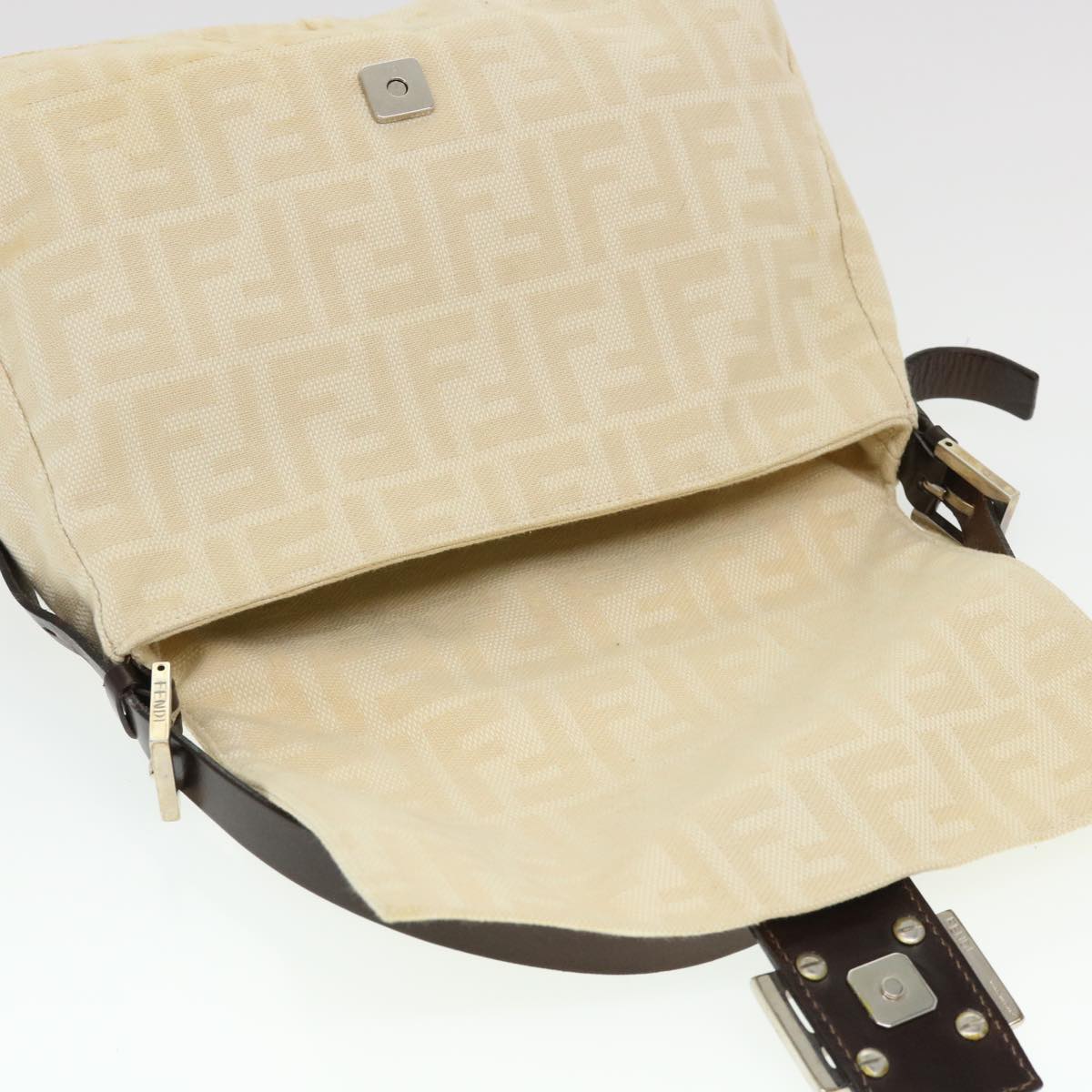 FENDI Zucca Canvas Mamma Baguette Shoulder Bag Cream 2119 26325 009  38788