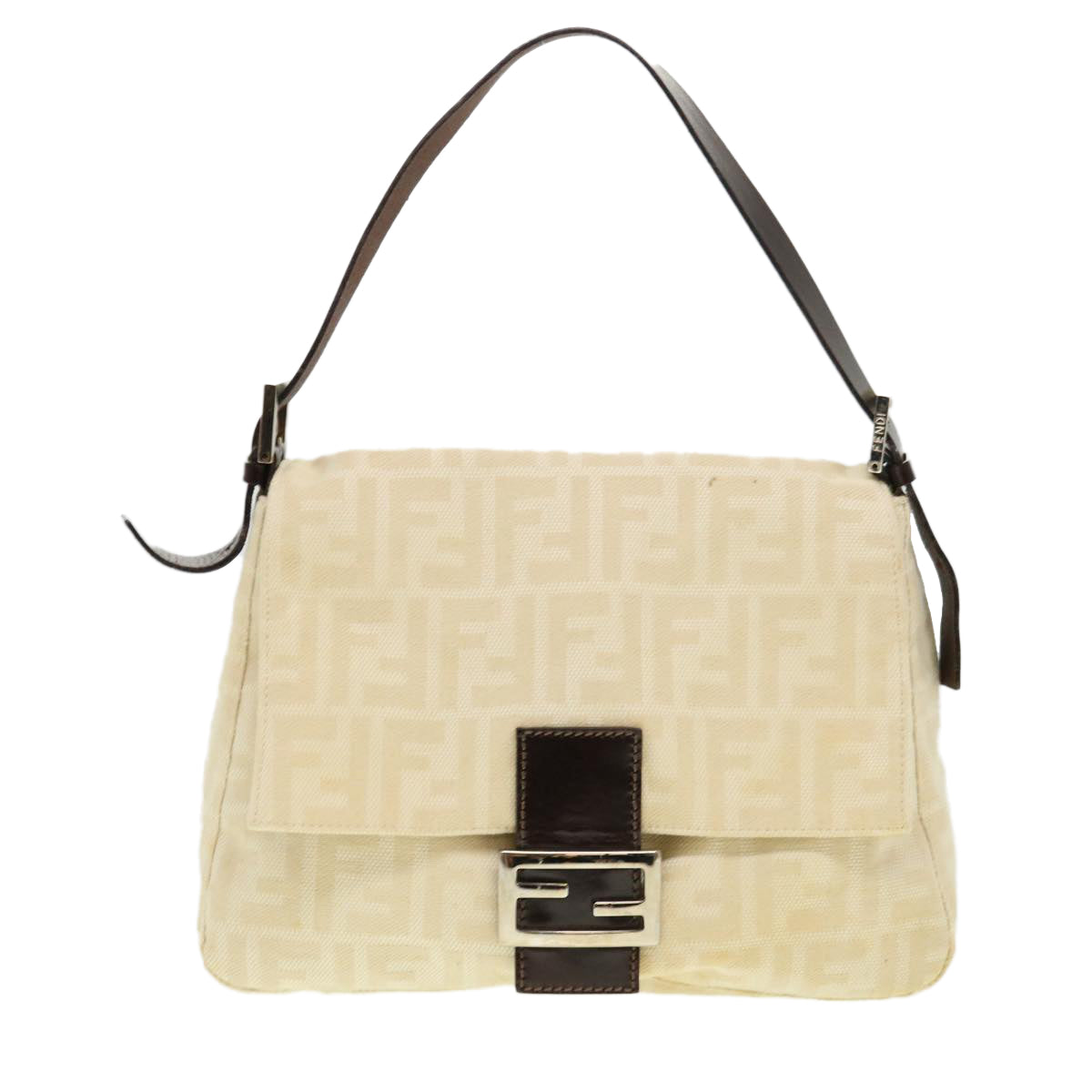 FENDI Zucca Canvas Mamma Baguette Shoulder Bag Cream 2119 26325 009  38788