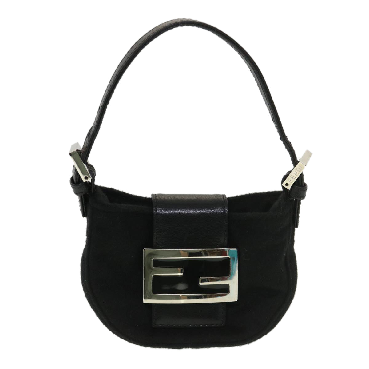 FENDI Mini Mamma Baguette Shoulder Bag Wool Black  39065