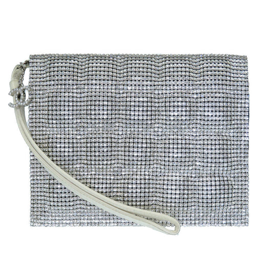 CHANEL Clutch bag Swarovski, Leather Silver rhinestone clutch bag Women Used