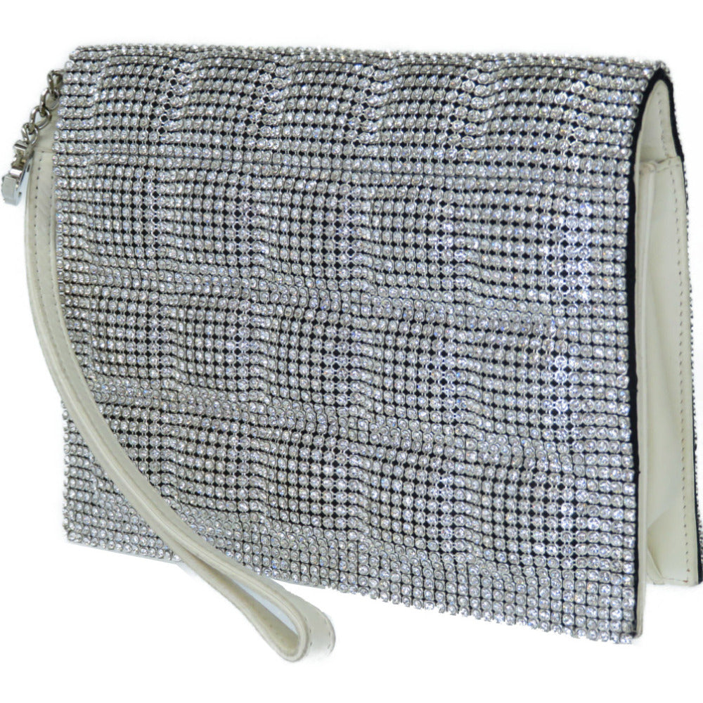 CHANEL Clutch bag Swarovski, Leather Silver rhinestone clutch bag Women Used
