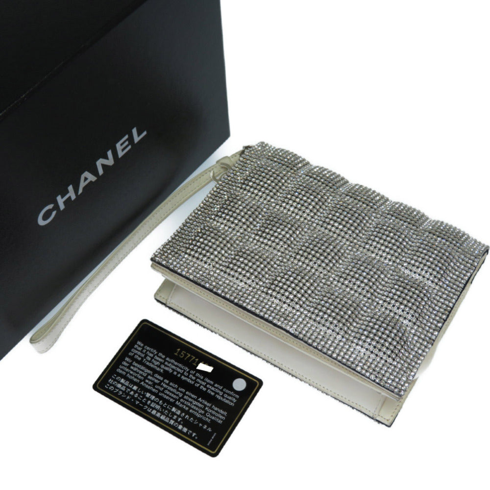 CHANEL Clutch bag Swarovski, Leather Silver rhinestone clutch bag Women Used