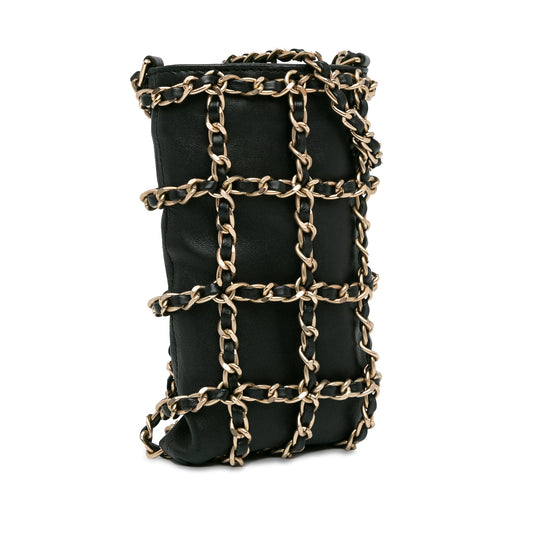 Black Chanel Lambskin Tech Me Out Clutch With Chain Crossbody Bag