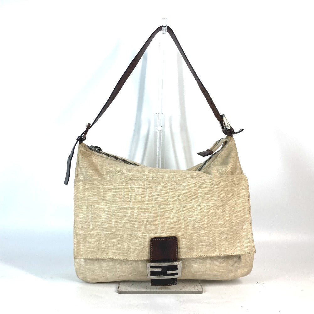 FENDI Shoulder Bag Canvas / leather beige Zucca Mamma Bucket