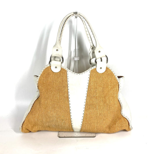 FENDI Shoulder Bag Straw, Leather beige Beach Bag Summer Bag logo selleria